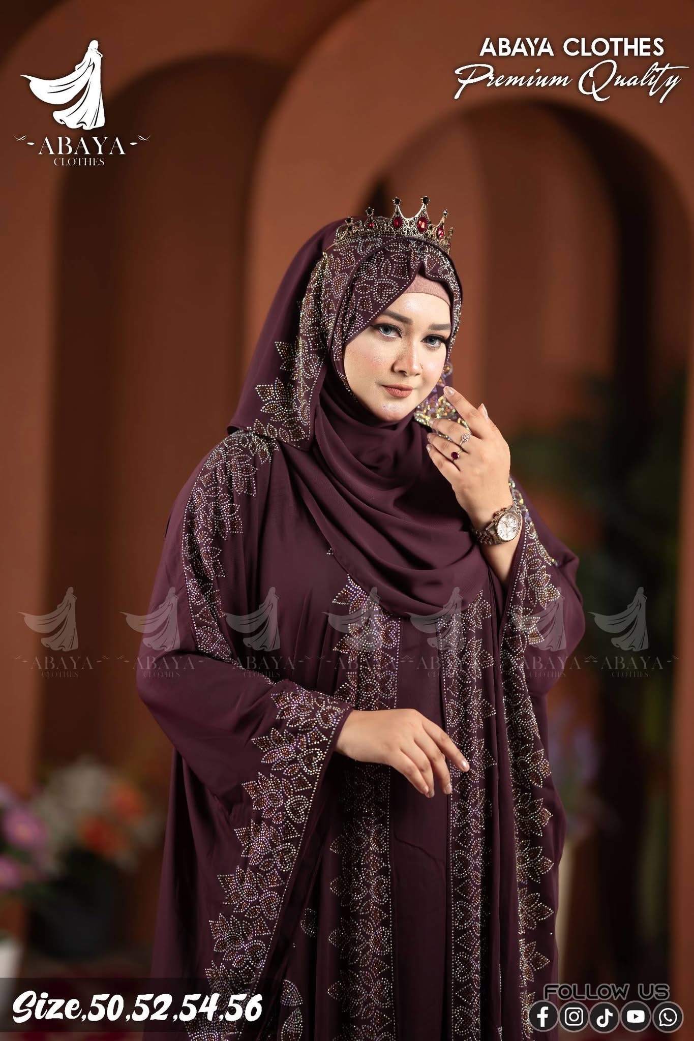Poddoza Ston abaya Maroon - Image 5