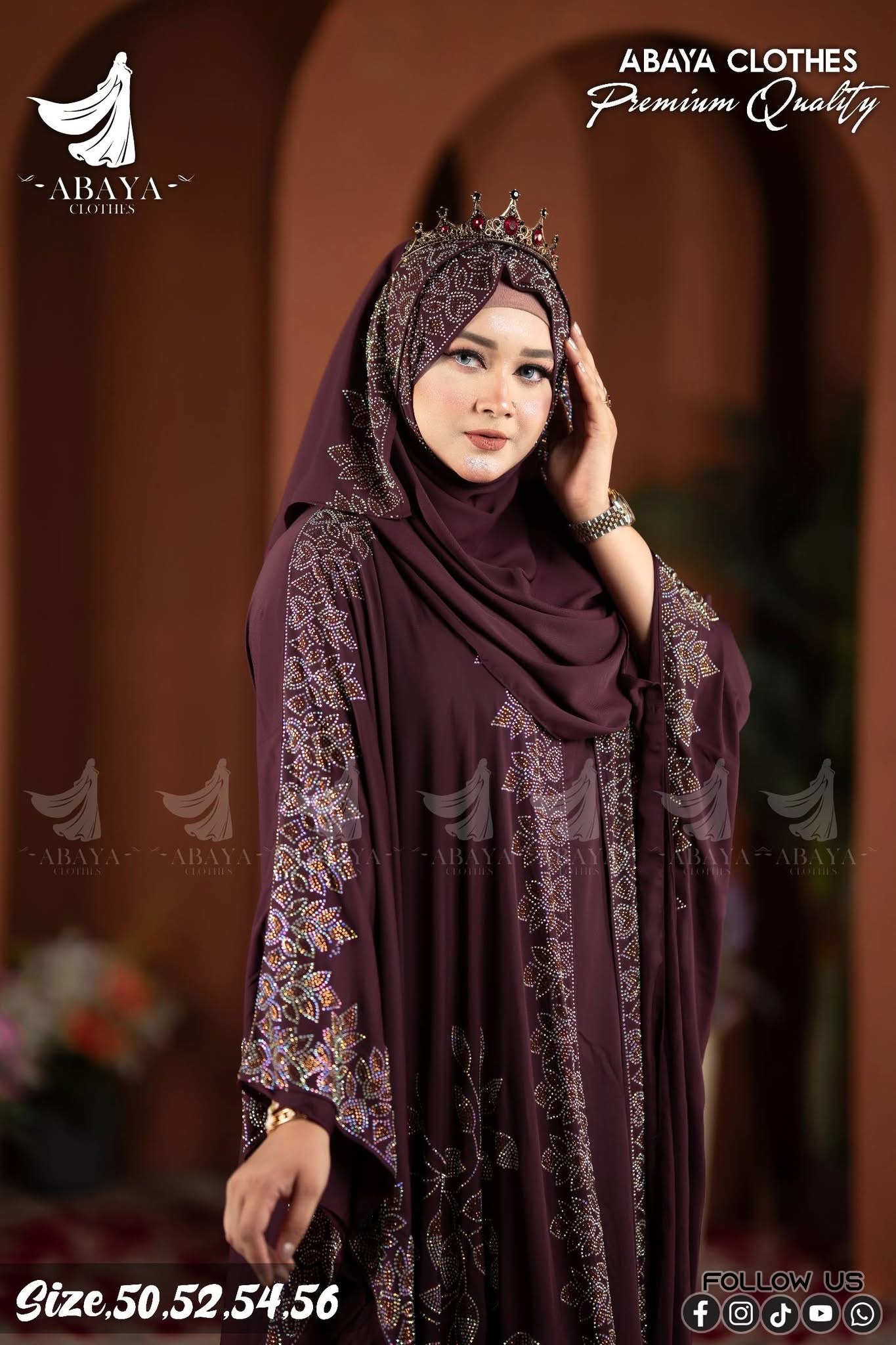 Poddoza Ston abaya Maroon - Image 4
