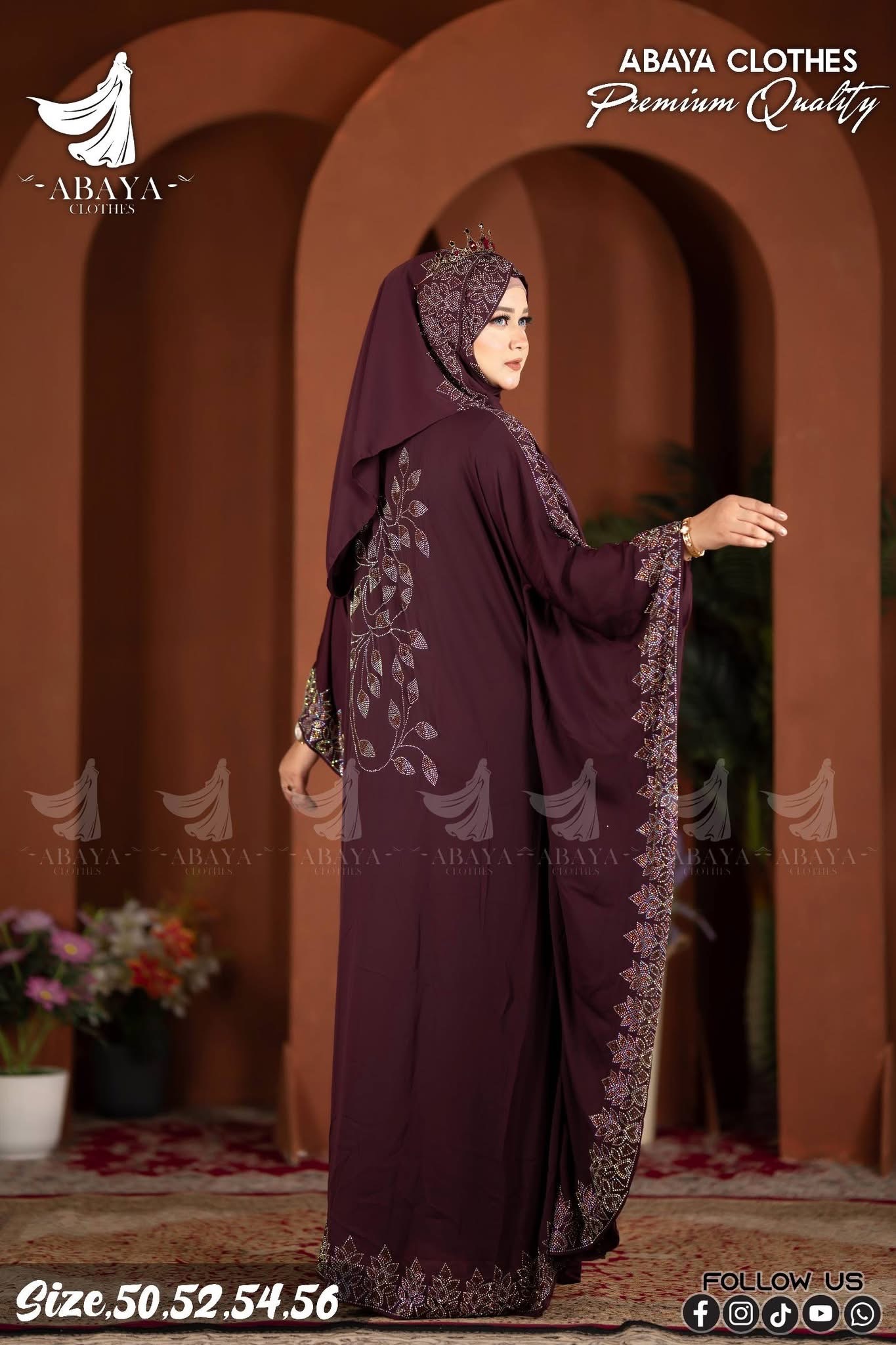 Poddoza Ston abaya Maroon - Image 3
