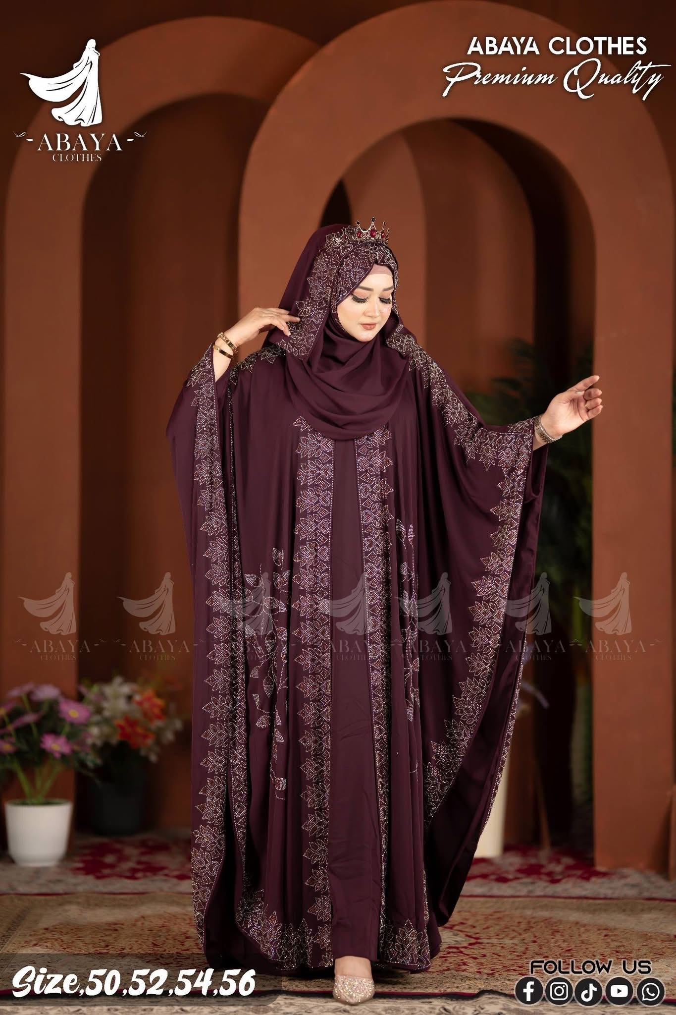 Poddoza Ston abaya Maroon
