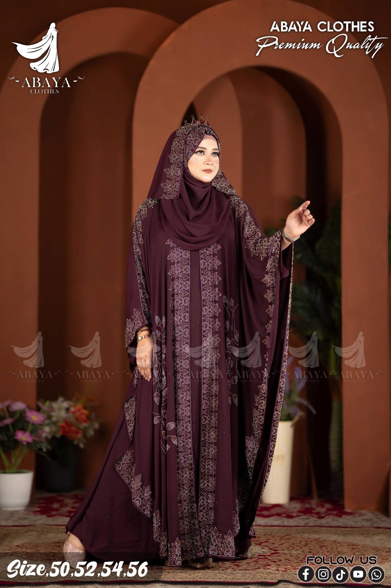 Poddoza Ston abaya Maroon - Image 2